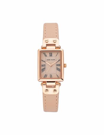 Anne Klein Rectangular Case Riemen Watch Leer Roze Roze Goud | XNLBH73943